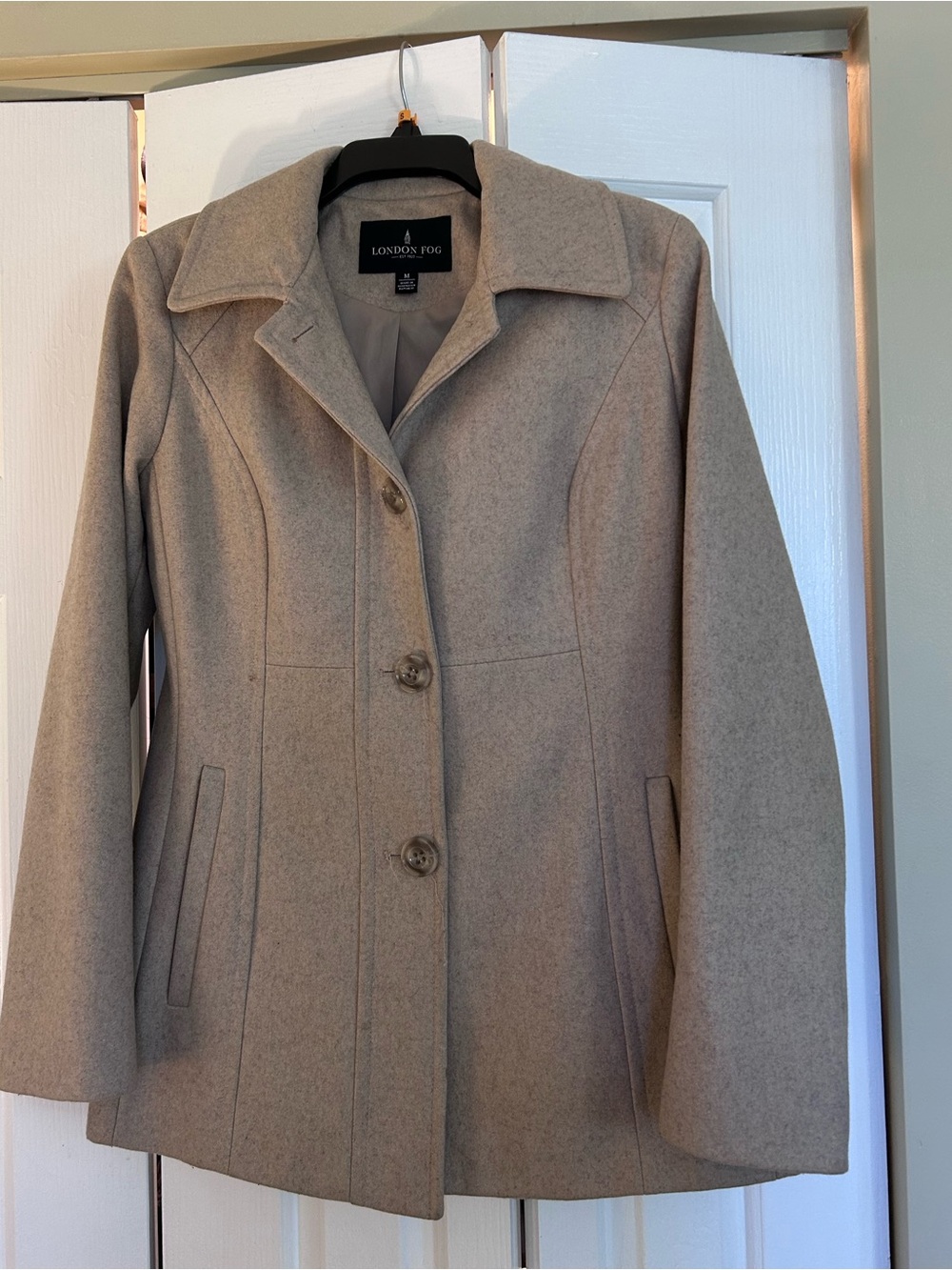 London Fog Women's Taupe-Style Wool Blend Pea Coat